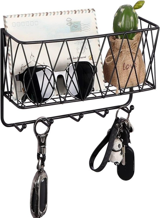 CentraLit حامل مفاتيح معدني أنيق من سنتراليت مع حامل للهاتف المحمول لتزيين المنزل | منظم جداري مع رف وخطافات | منظم مدخل عصري للمفاتيح والبريد، حامل مفاتيح بخمسة خطافات للجدار - Image 2